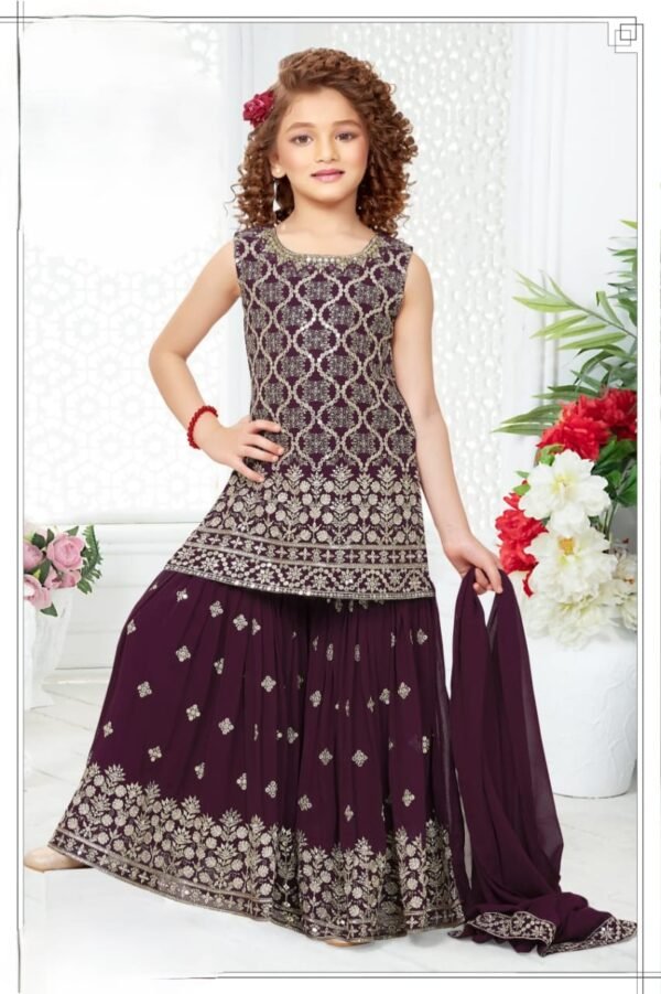 Girls Wine Colour Gharara