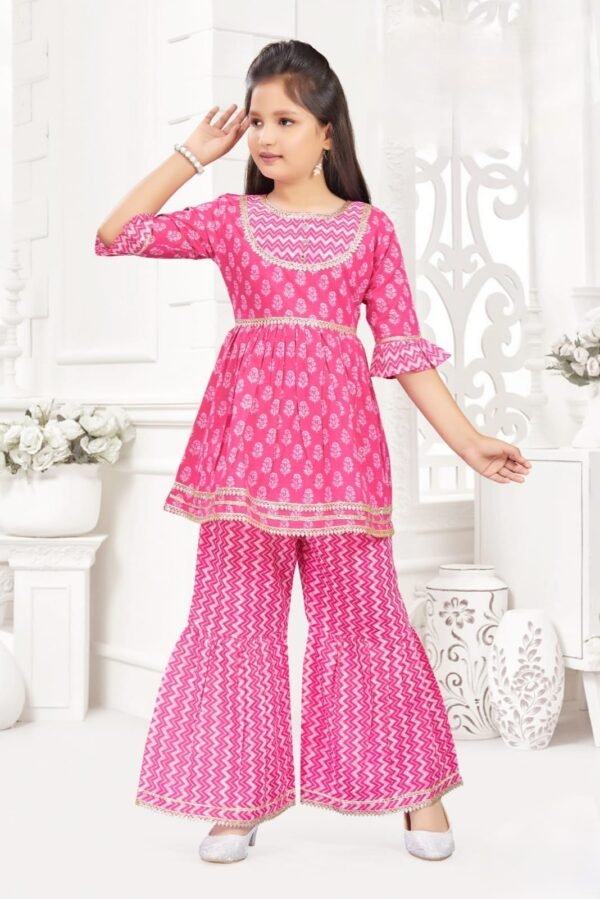 Girls Rani Colour Kurti Nd Gharara
