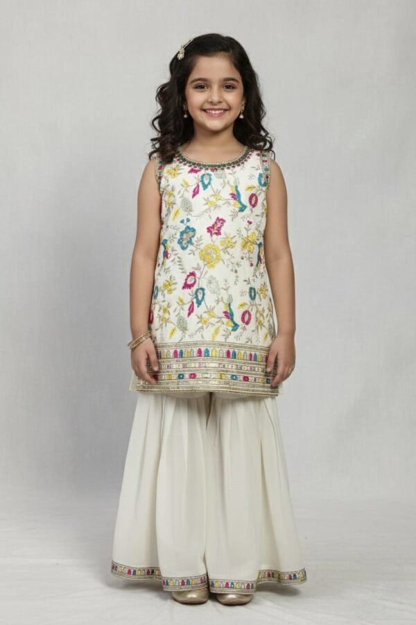 Girls White Colour Plazo