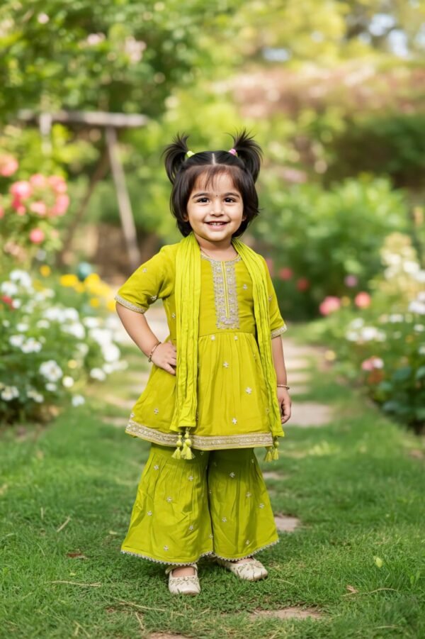 Girls Green Colour Gharara