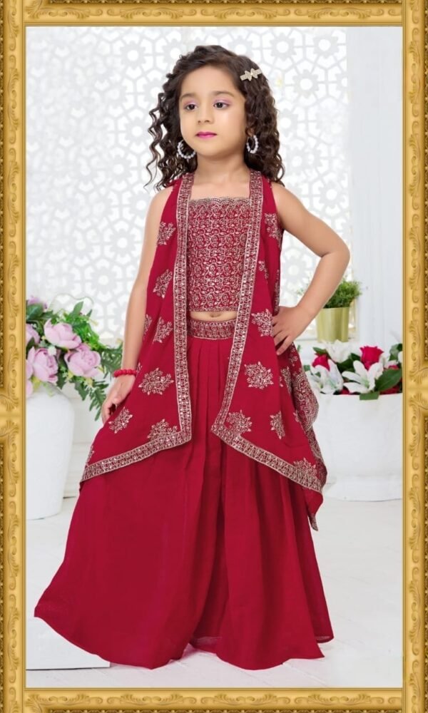 Girls Red Colour Plazo