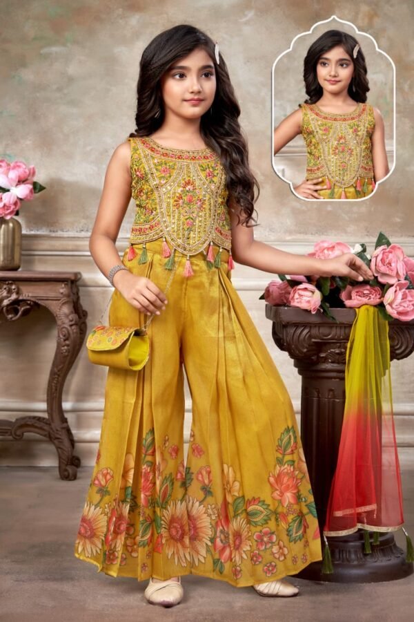 Girls Gold Colour Plazo