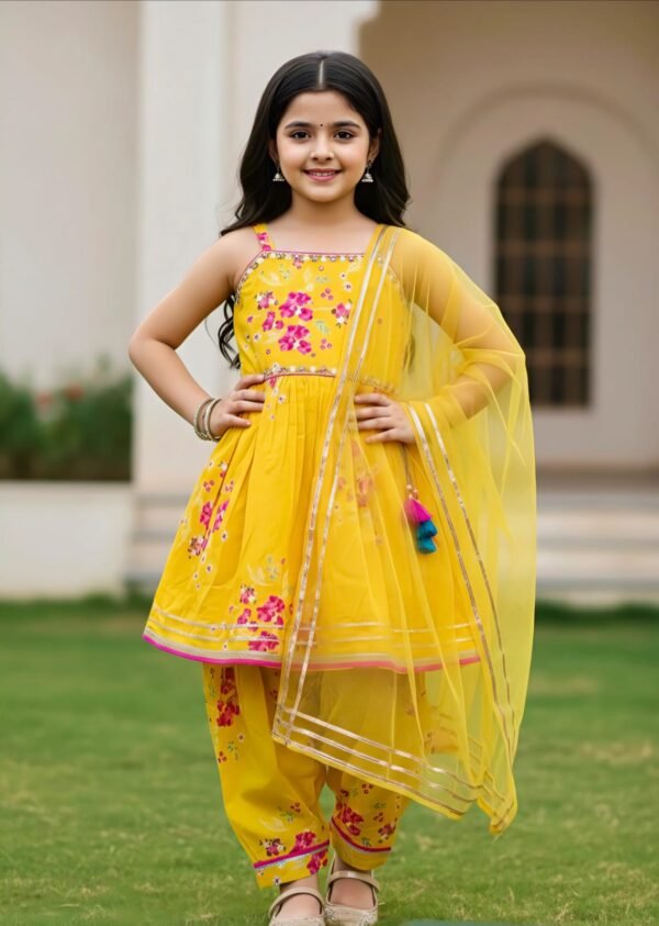 Girls Yellow Colour Cotton