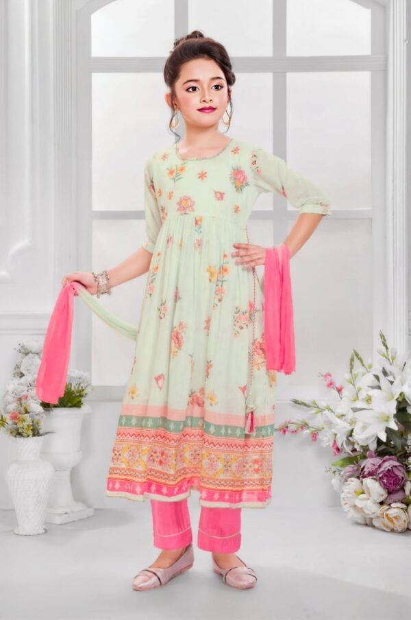 Girls Pista Colour Kurti Pent