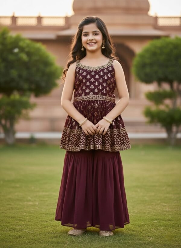Girls Wine Colour Gharara