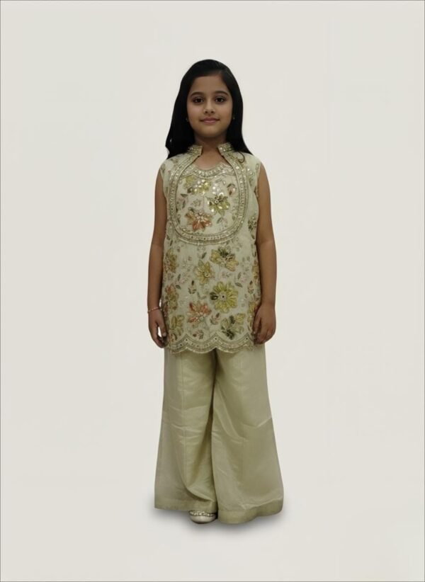 Girls Cream Colour Koti Nd Plazo